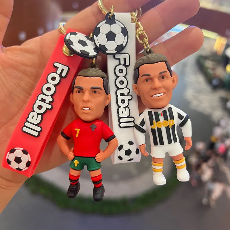 Football Star Ronaldo Figure Keychain Bag Pendent Keyring Collection Doll Car Ornaments Key Accessories Souvenirs Gifts