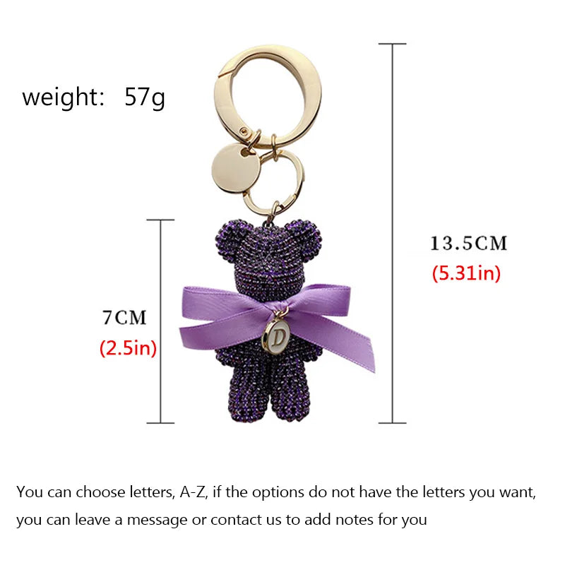 Full Rhinestones Bear Customizable Letters Luxury Car Key Chain Big Button Key Chains Bag Pendant Party Gifts for Women