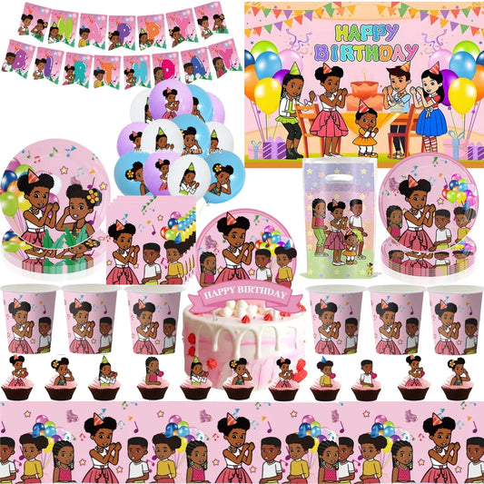 Gracie Corner Birthday Party Decoration Black Girl Disposable Tableware Tablecloth Plate Cup Kids Girls favors Party Supplies