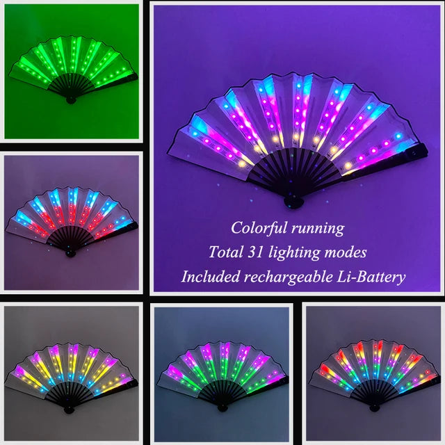 Halloween Carnival party lighting supplies 10inches  LED neon light rave fan  folding luminous fan glowing in the party