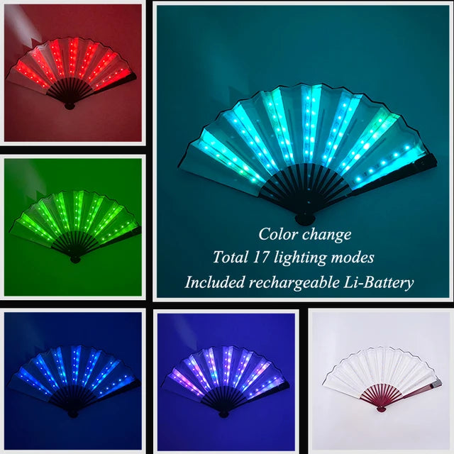 Halloween Carnival party lighting supplies 10inches  LED neon light rave fan  folding luminous fan glowing in the party