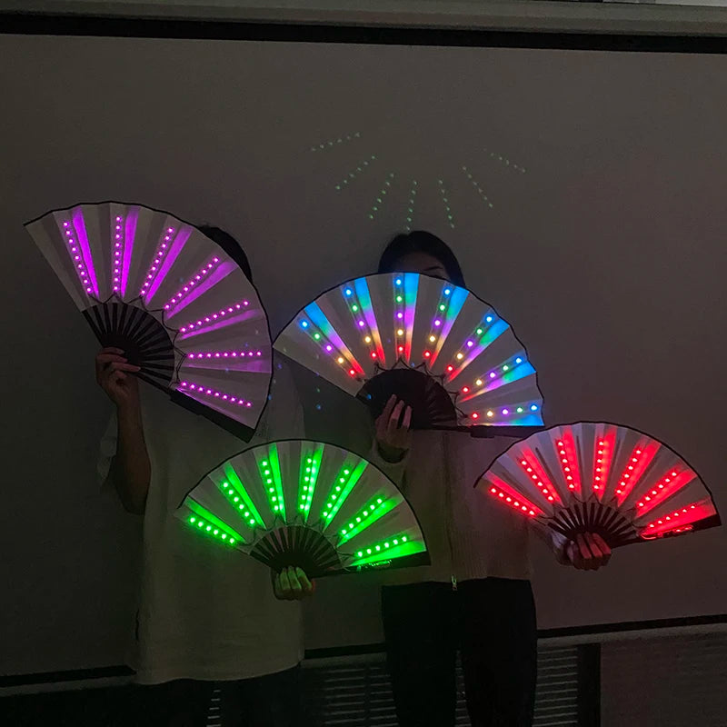 Halloween Carnival party lighting supplies 10inches  LED neon light rave fan  folding luminous fan glowing in the party