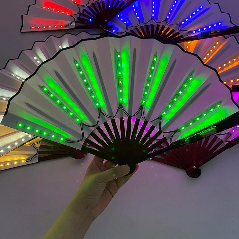 Halloween Carnival party lighting supplies 10inches  LED neon light rave fan  folding luminous fan glowing in the party