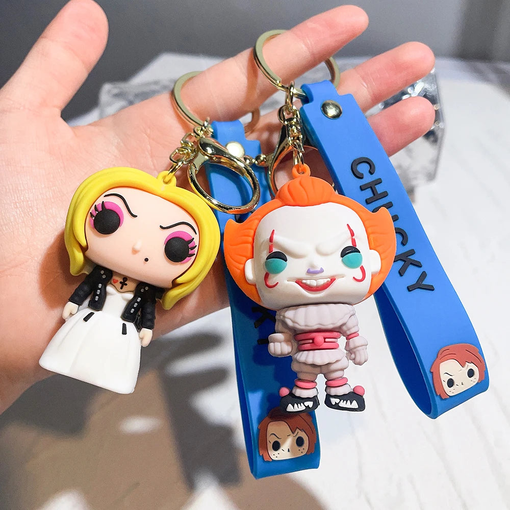 Halloween Scary Ghost Baby Keychains Dolls Horror Child's Play Chucky Tiffany Glen Mini Pendants PVC Figures Toy key Chain Gift