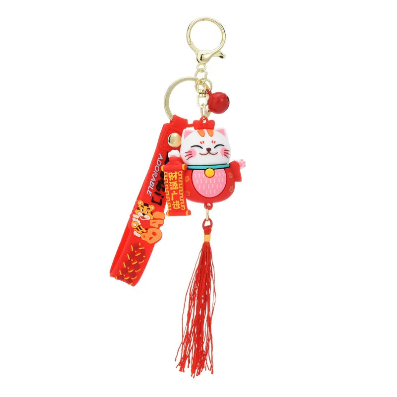 Handmade DIY Craft Rhinestone Lucky Cat Tassels Cartoon Cat Keychain Cute Bag Charm Holder Cartoon Resin Key Chain K4885