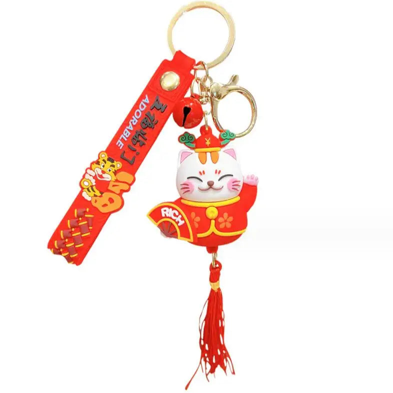 Handmade DIY Craft Rhinestone Lucky Cat Tassels Cartoon Cat Keychain Cute Bag Charm Holder Cartoon Resin Key Chain K4885