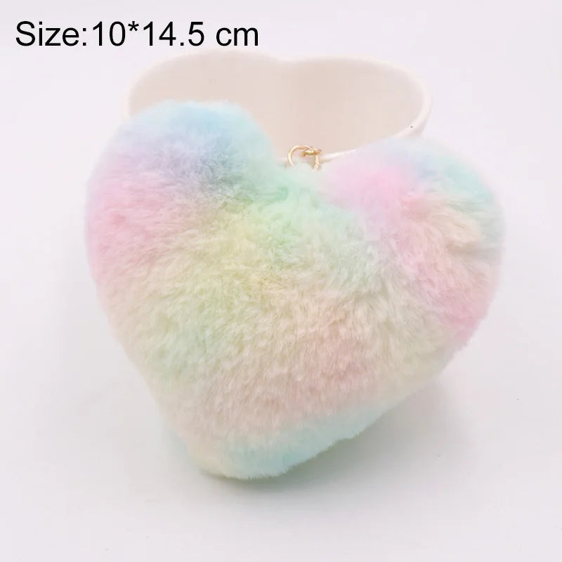 Heart Pompoms Keychain Rainbow Plush Balls Key Chains Decorative Pendant For Women Bag Accessories Keychains Car Fashion Keyring