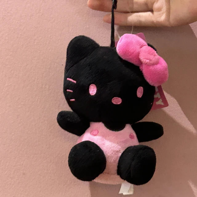 Ins Hello Kitty Sanrio Keychain Black Hello Kitty Plush Pendant Anime Doll Yk2 Stuffed Keyring