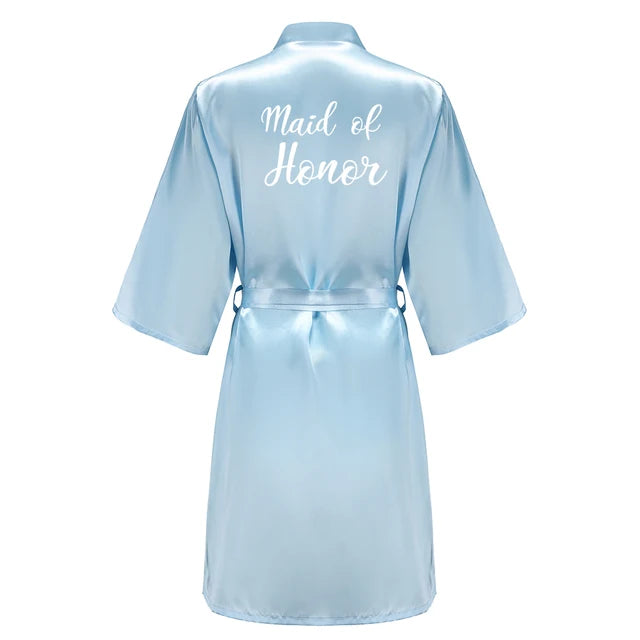 Light Blue Bridesmaid Robes Sister Mother of The Bride Kimono Wedding Best Gift White Writing Bridal Party Bathrobe