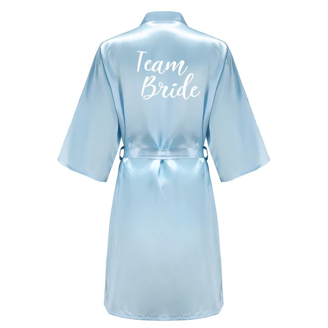 Light Blue Bridesmaid Robes Sister Mother of The Bride Kimono Wedding Best Gift White Writing Bridal Party Bathrobe