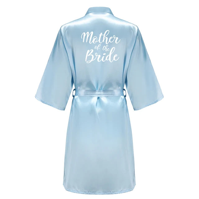 Light Blue Bridesmaid Robes Sister Mother of The Bride Kimono Wedding Best Gift White Writing Bridal Party Bathrobe