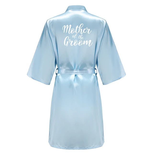 Light Blue Bridesmaid Robes Sister Mother of The Bride Kimono Wedding Best Gift White Writing Bridal Party Bathrobe