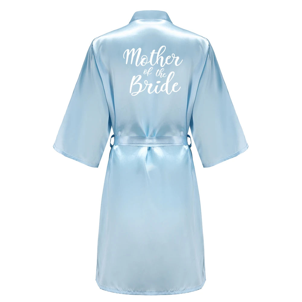 Light Blue Bridesmaid Robes Sister Mother of The Bride Kimono Wedding Best Gift White Writing Bridal Party Bathrobe