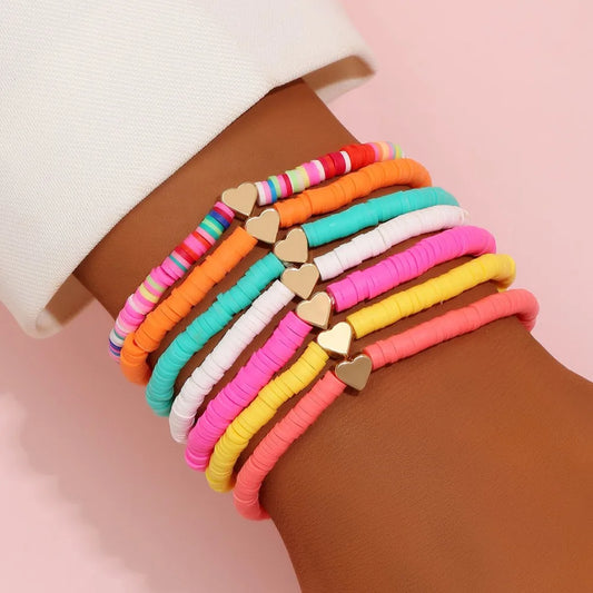 Love Heart Bracelet Set for Women Bohemian Colorful Soft Pottery Holiday Beach Boho Charm Bracelet AM3255 jewelry