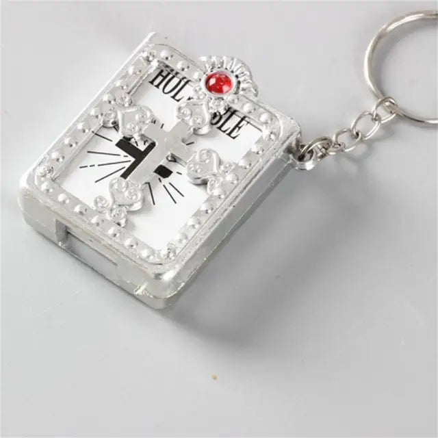 Mini English HOLY BIBLE Keychains Christian Jesus Cross Muslim Keyrings Women Bag Charm Prayer God Bless Key Holder Accessories