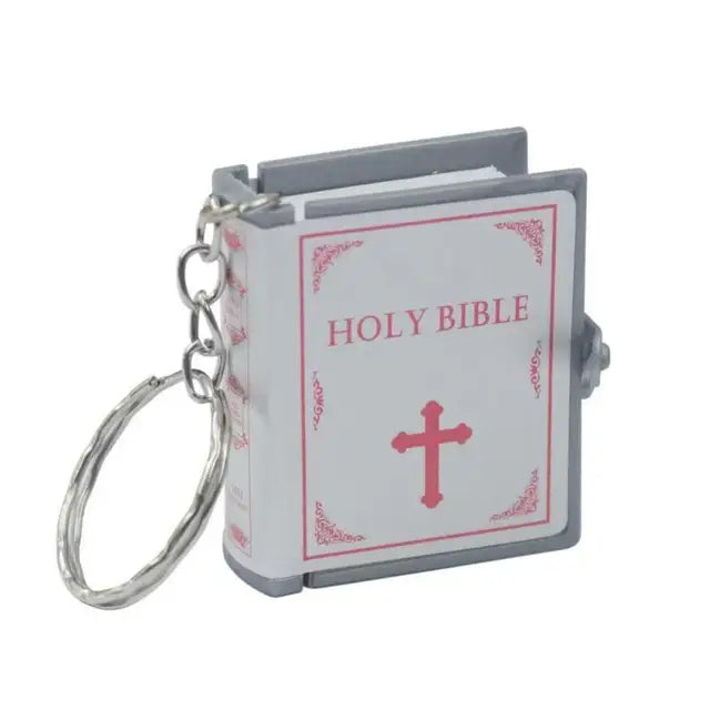 Mini English HOLY BIBLE Keychains Christian Jesus Cross Muslim Keyrings Women Bag Charm Prayer God Bless Key Holder Accessories