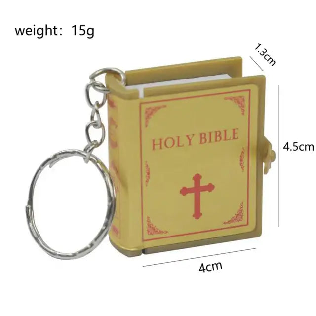 Mini English HOLY BIBLE Keychains Christian Jesus Cross Muslim Keyrings Women Bag Charm Prayer God Bless Key Holder Accessories