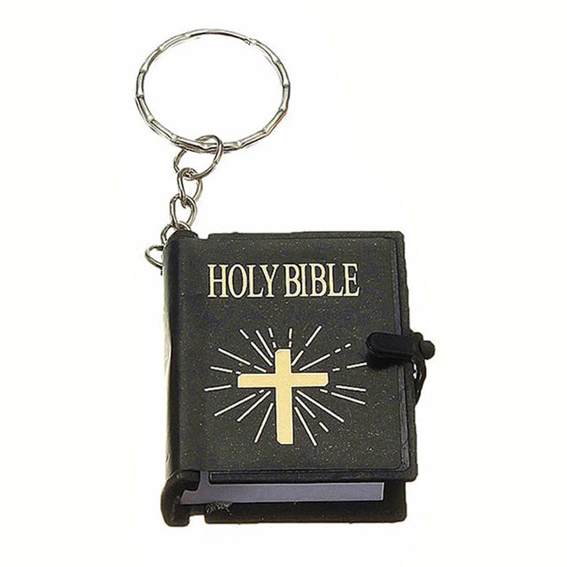 Mini English HOLY BIBLE Keychains Christian Jesus Cross Muslim Keyrings Women Bag Charm Prayer God Bless Key Holder Accessories