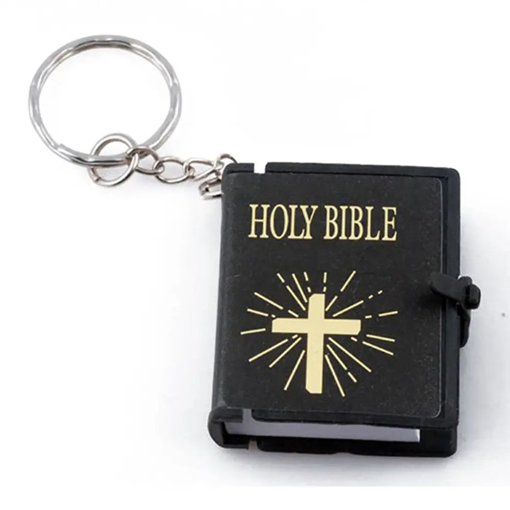 Mini English HOLY BIBLE Keychains Christian Jesus Cross Muslim Keyrings Women Bag Charm Prayer God Bless Key Holder Accessories