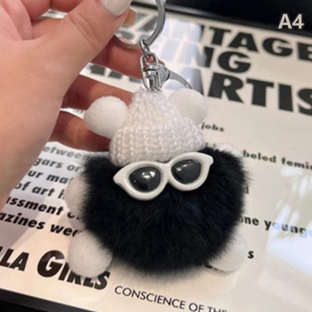 Mini Rex Rabbit  Keychain Fluffy Key Chains Trinkets Pom Pom Keychain Trinket Pompons Keychains