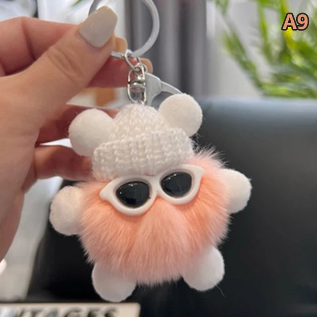 Mini Rex Rabbit  Keychain Fluffy Key Chains Trinkets Pom Pom Keychain Trinket Pompons Keychains