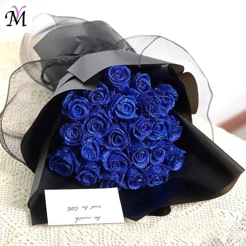 Mother's/Valentine's Day 30/50 pcs 7cm Glitter artificial flower rose girl friend wife DIY bouquet gifts for wedding Birthday