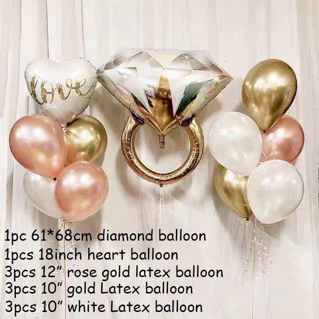 Mr&Mrs LOVE Balloon Rose Gold Diamond Ring Foil Balloons Party Decorations Kit Wedding Valentine Day Bridal Shower Toys Globos