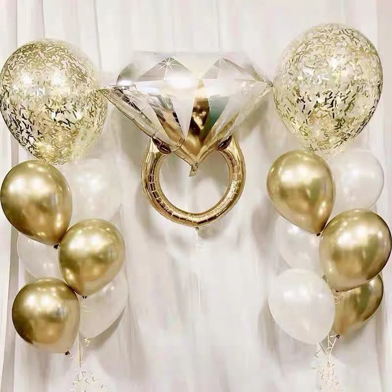 Mr&Mrs LOVE Balloon Rose Gold Diamond Ring Foil Balloons Party Decorations Kit Wedding Valentine Day Bridal Shower Toys Globos