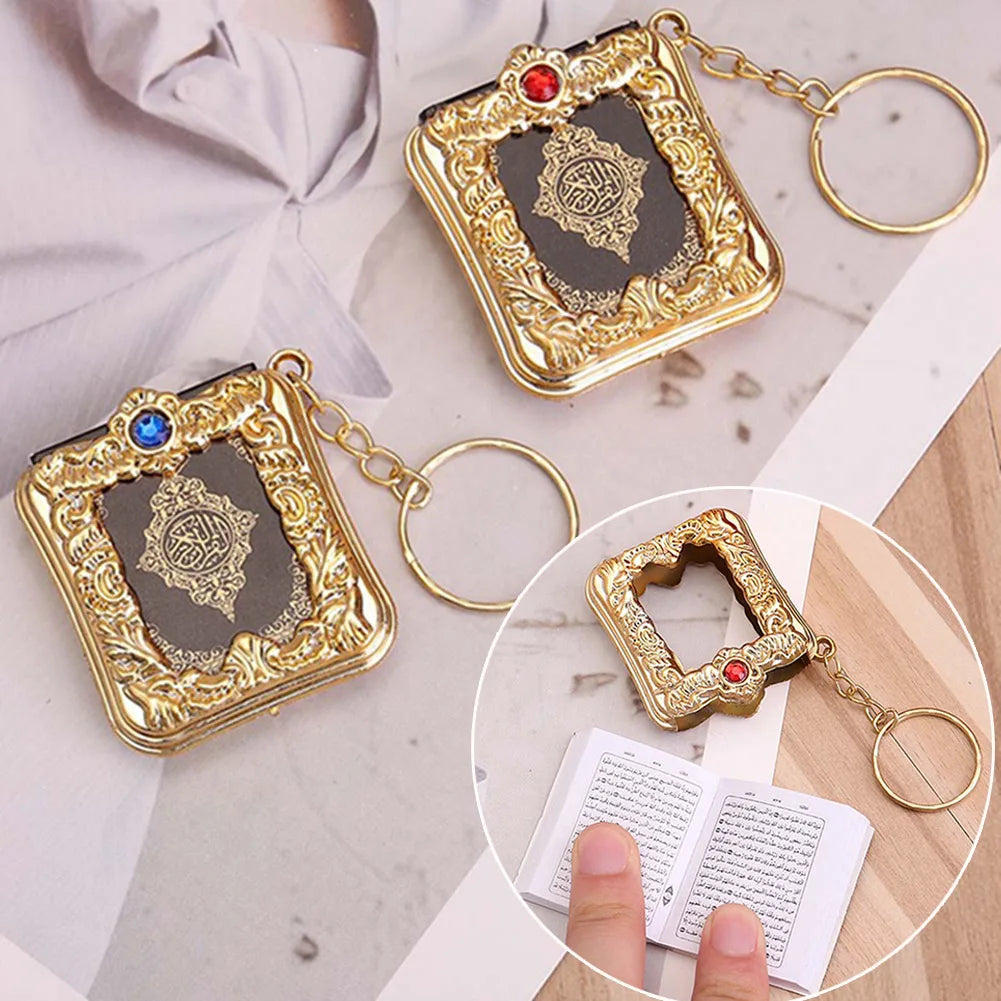 Muslim Islamic Mini Pendant Keychains Key Rings For Koran Ark Quran Book Real Paper Can Read Small Religious