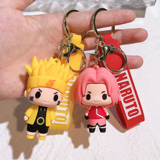 Naruto Keychain Anime Figure Haruno Sakura Hatake Kakashi Gaara Uzumaki Naruto PVC Pendant key Rings for Kids Birthday Toy Gift