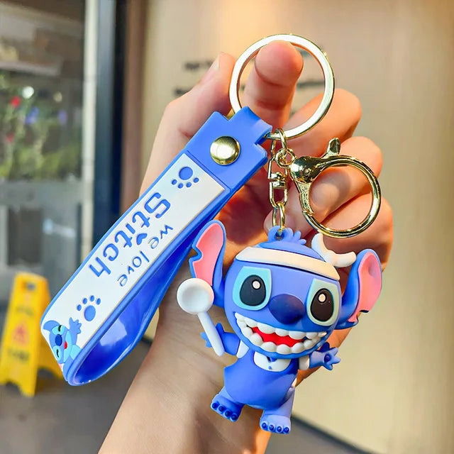 New Anime Disney Keychain Cartoon Mickey Mouse Minnie Lilo & Stitch Cute Doll Keyring Ornament Key Chain Pendan