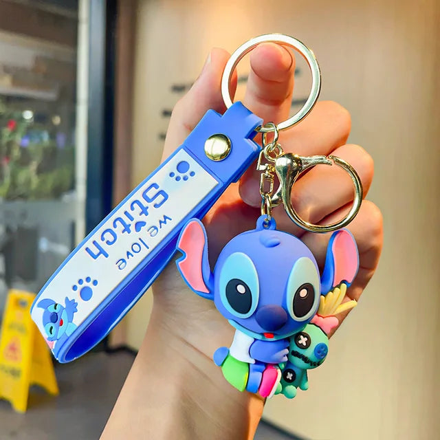 New Anime Disney Keychain Cartoon Mickey Mouse Minnie Lilo & Stitch Cute Doll Keyring Ornament Key Chain Pendan