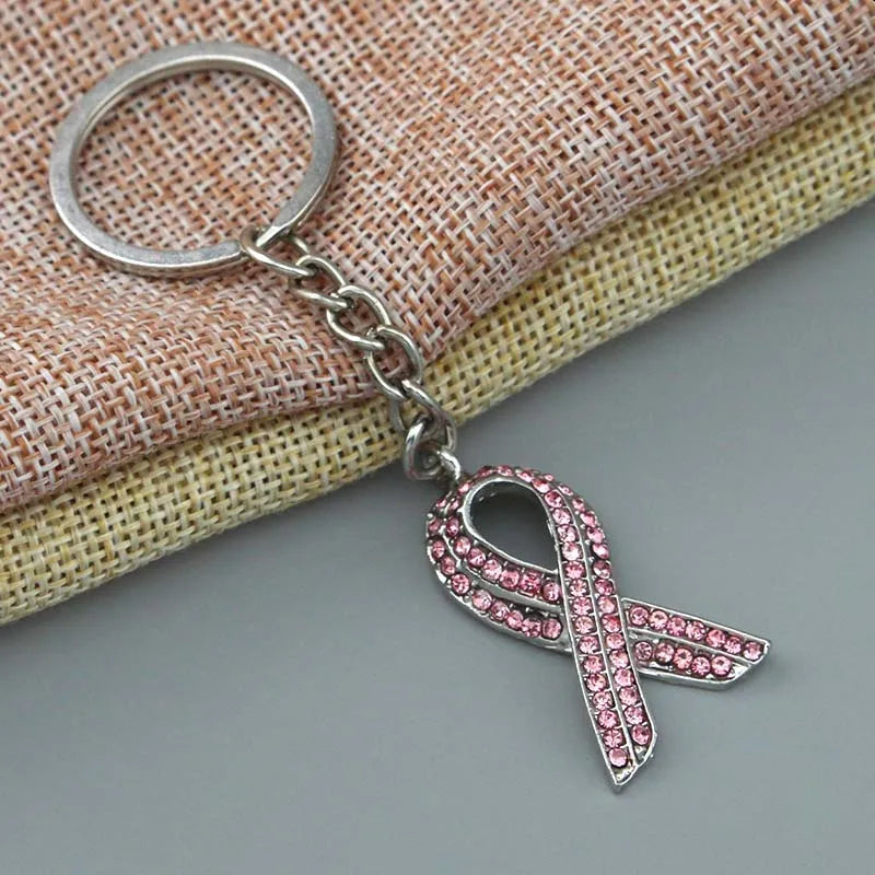 New Arrival Breast Cancer Awareness Heart Love Pink Ribbon Charms Key Chain Breast Cancer Gifts