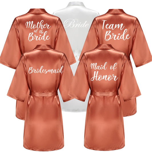 New Bathrobe Bride Satin-Silk Robe Women Bridal Party Sister Team Mother Shower Gift Bridesmaid Wedding Short Robes