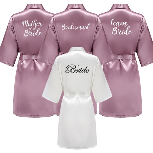 New Bridesmaid Robes Sister Mother of The Bride Kimono Wedding Best Gift White Writing Bridal Party Bathrobe