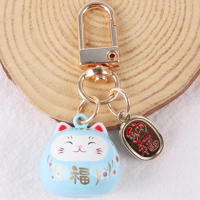 New Japanese Cute Lucky Cat Bell KeyChains Car Bag Decor Water Sound Bell Pendant Charm Keys Couple Gifts Keyring Pray Keyfob