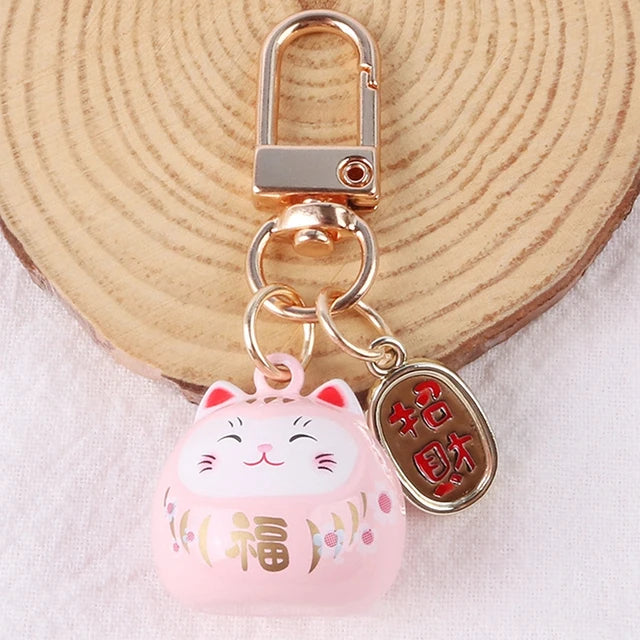 New Japanese Cute Lucky Cat Bell KeyChains Car Bag Decor Water Sound Bell Pendant Charm Keys Couple Gifts Keyring Pray Keyfob