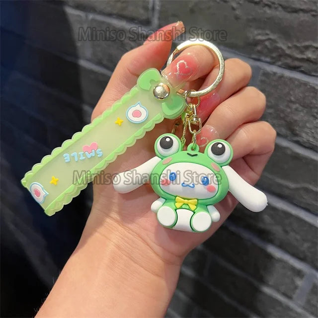 New cute Sanrio Donut Kuromi Cinnamoroll Hello Kitty keychain acrylic quicksand bottle cartoon doll bell backpack pendant gift