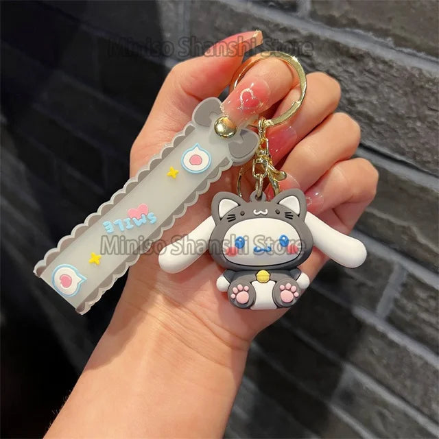 New cute Sanrio Donut Kuromi Cinnamoroll Hello Kitty keychain acrylic quicksand bottle cartoon doll bell backpack pendant gift