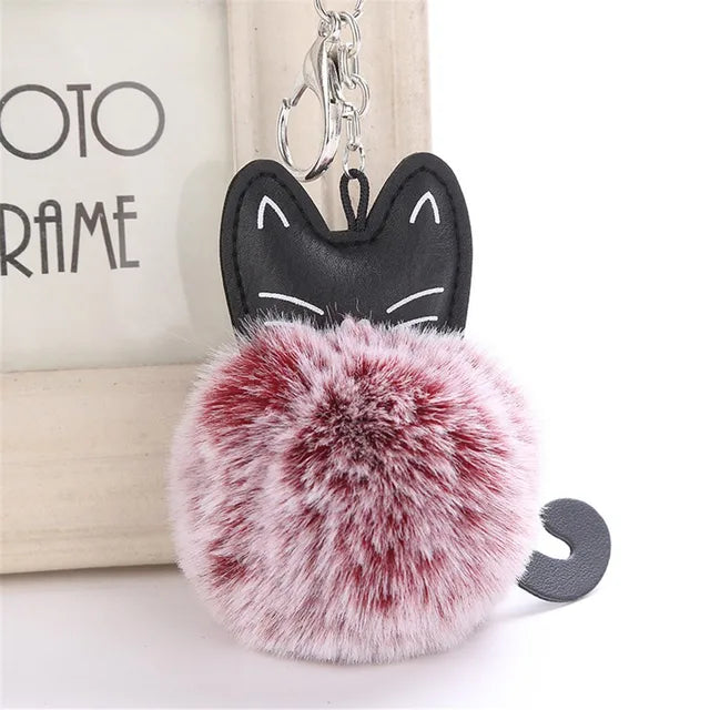 Cute Cat Keychain Pendant Women Key Ring Holder Pompoms Key Chains For Gift