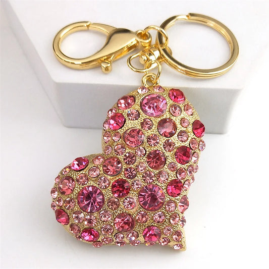 Pink Crystal Sparkling Heart Key chain for Women Exquisite Sweet Alloy Rhinestone Keyring Car Bag Accessories K9233S04