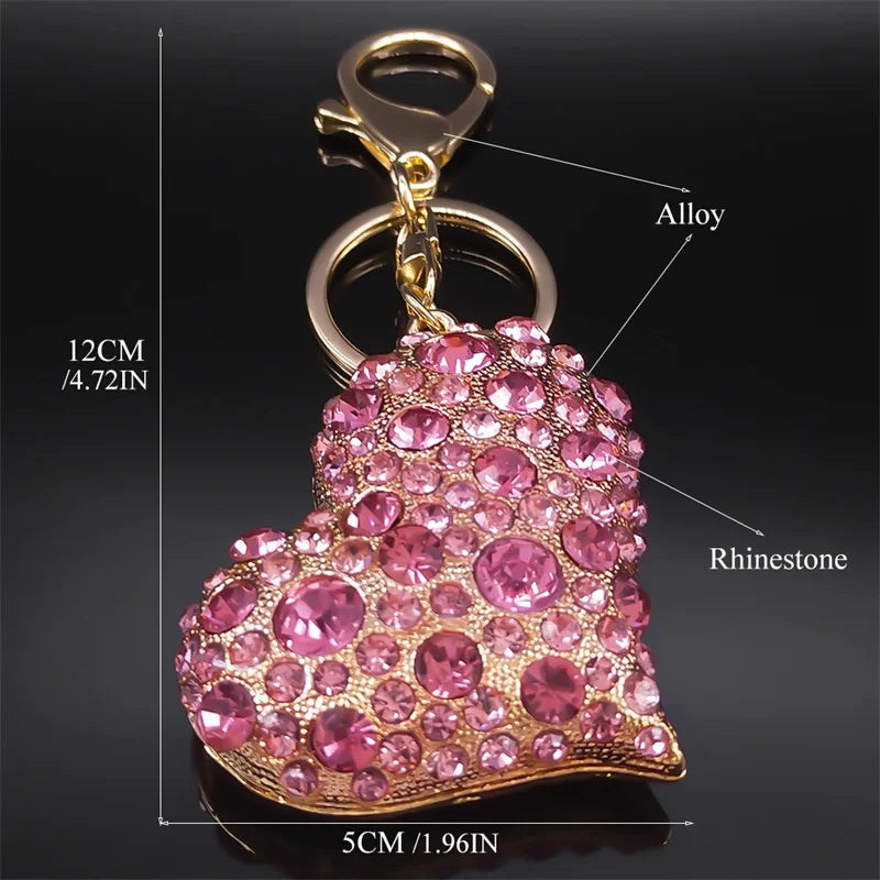 Pink Crystal Sparkling Heart Key chain for Women Exquisite Sweet Alloy Rhinestone Keyring Car Bag Accessories K9233S04