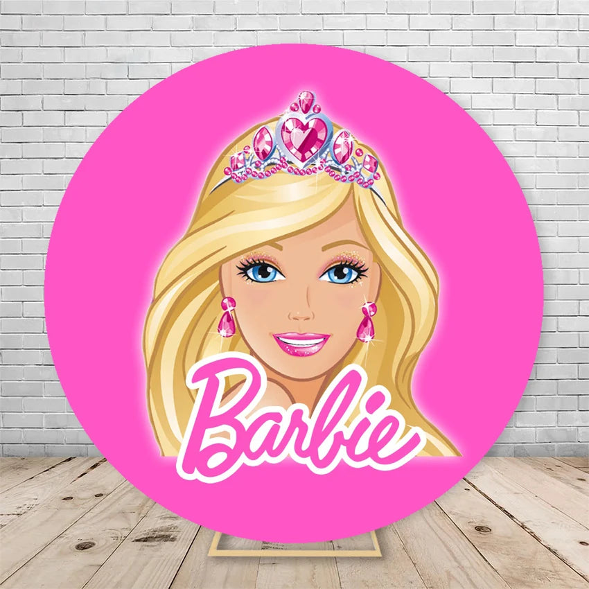 Princess Barbie Elastic Circle Round Cover Background Baby Girl Birthday Party Decoration Photography Backdrop Photo Studio