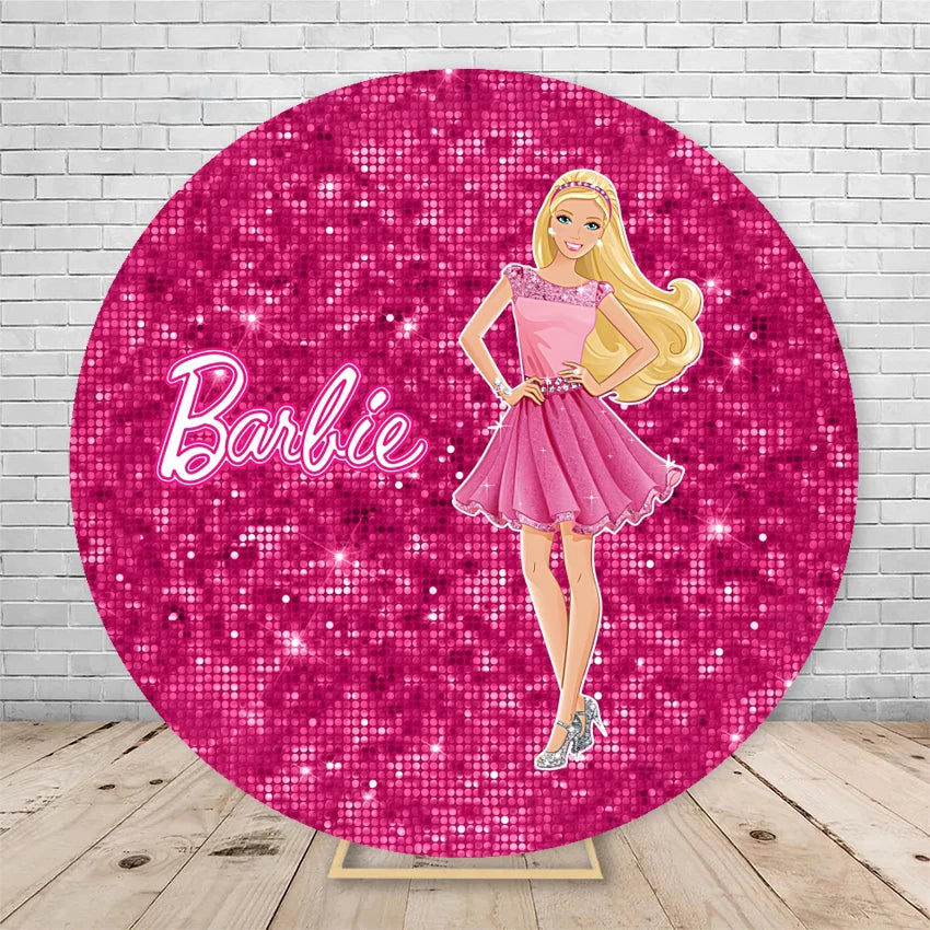 Princess Barbie Elastic Circle Round Cover Background Baby Girl Birthday Party Decoration Photography Backdrop Photo Studio