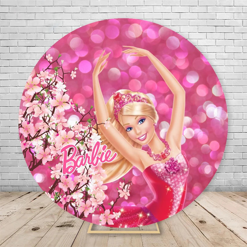 Princess Barbie Elastic Circle Round Cover Background Baby Girl Birthday Party Decoration Photography Backdrop Photo Studio