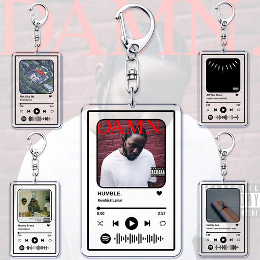 Rap Singer Kendrick Lamar Keychain for Women Accessories Not Like Us HUMBLE Music Playlist Code Keying Fan Friends Gifts