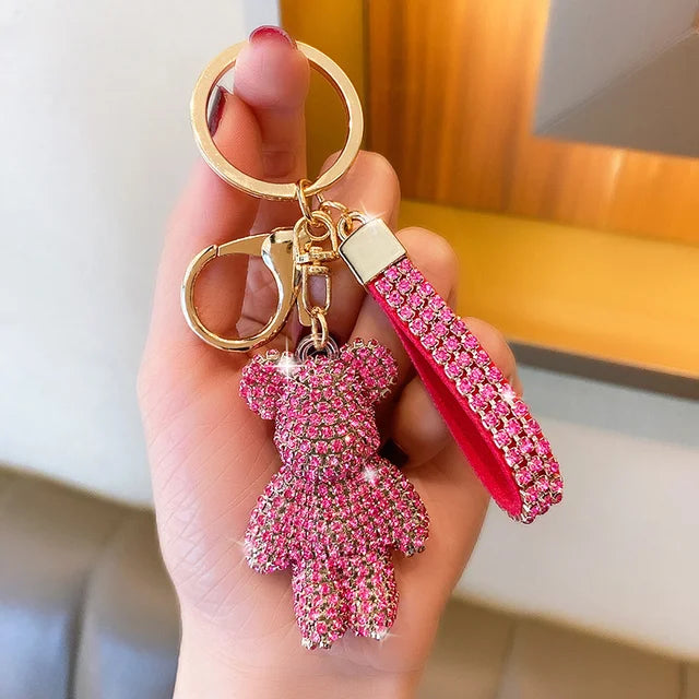 Rhinestone Bear Keychain Pendant for Women Bag Men Car Key Chain Accessories Girl Gift Anime Metal Keyring Key Chains for Women