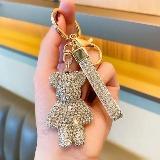 Rhinestone Bear Keychain Pendant for Women Bag Men Car Key Chain Accessories Girl Gift Anime Metal Keyring Key Chains for Women