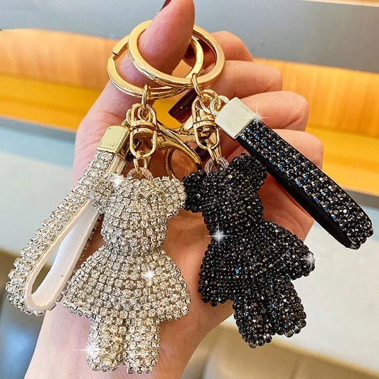 Rhinestone Bear Keychain Pendant for Women Bag Men Car Key Chain Accessories Girl Gift Anime Metal Keyring Key Chains for Women