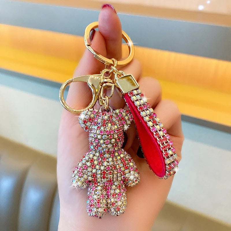 Rhinestone Bear Keychain Pendant for Women Bag Men Car Key Chain Accessories Girl Gift Anime Metal Keyring Key Chains for Women